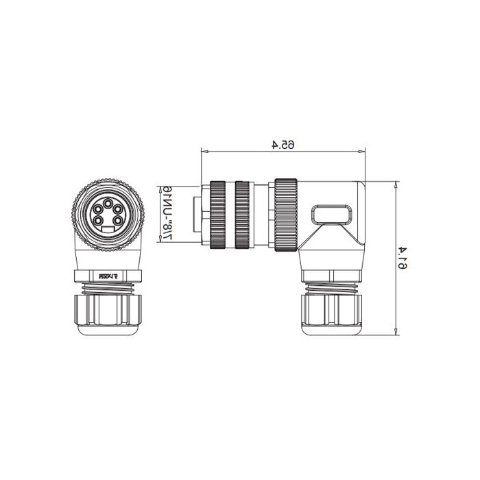 7/8” 5Pin、母头90°、螺钉连接、0PF003