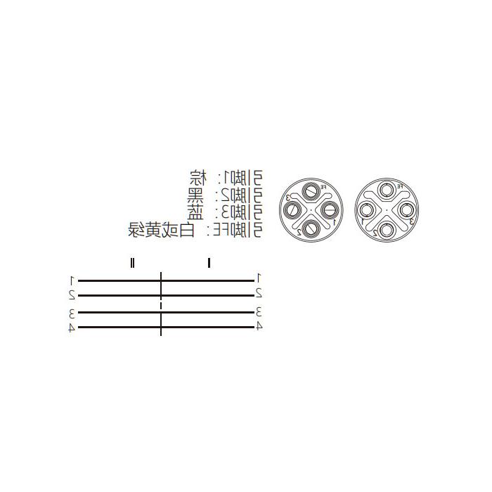 M12 4Pin S-coded、母头直型转公头直型、双端预铸PUR柔性电缆、黑色护套、64SD05-XXX